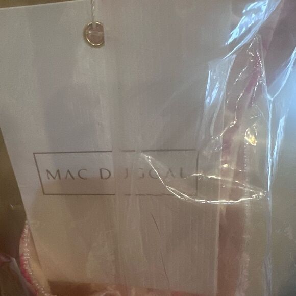 NWT MAC DUGGAL Pink Floral Printed Ruffle Shoulder Lace Up Gown Size 2 - Picture 9 of 9